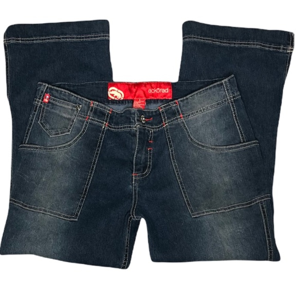 ECKO RED Medium Wash Ankle Cropped Slightly Flared Denim Jeans